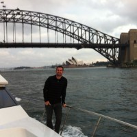 Cal cruising like a local on Sydney Harbour.